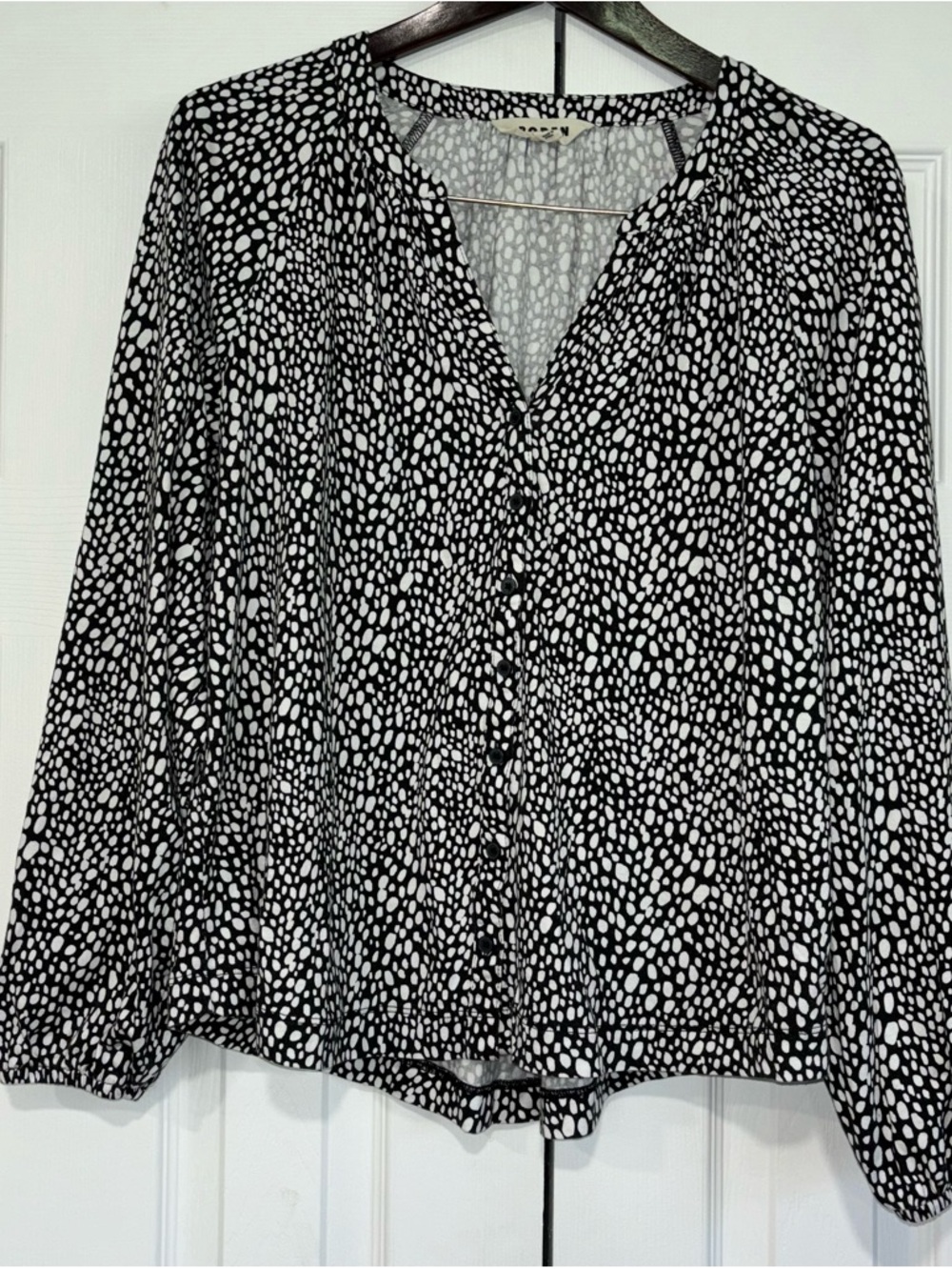 Boden Women’s Woven Polka Dot Button-Front Blouse - Black/White Size 10